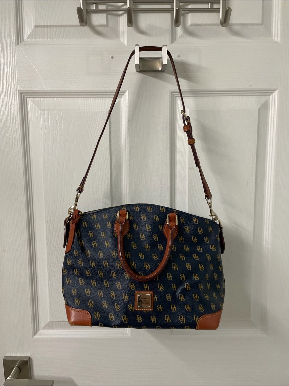 Dooney & Bourke Navy & Brown Logo Satchel